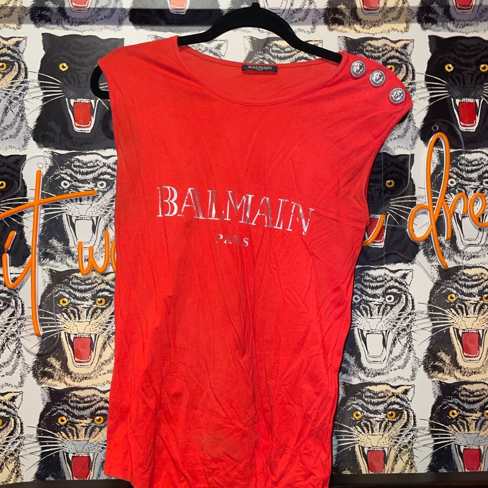Balmain 3 Button Red Logo Tank